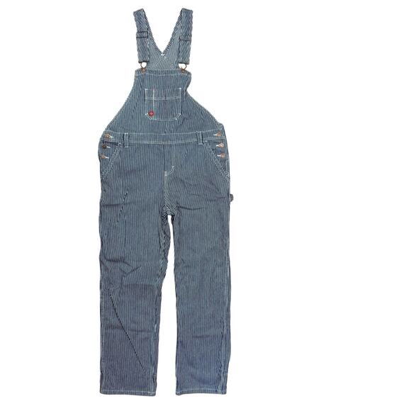 Dickies Striped Blue Denim Overalls Men’s Medium 100% Cotton Railroad 37"x31" - Picture 1 of 8
